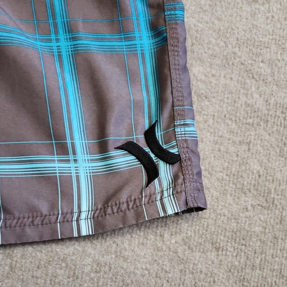 Hurley Boardshorts Mens 32 Gray Blue Plaid Swim Trunks Drawstring Pocket - Picture 2 of 7